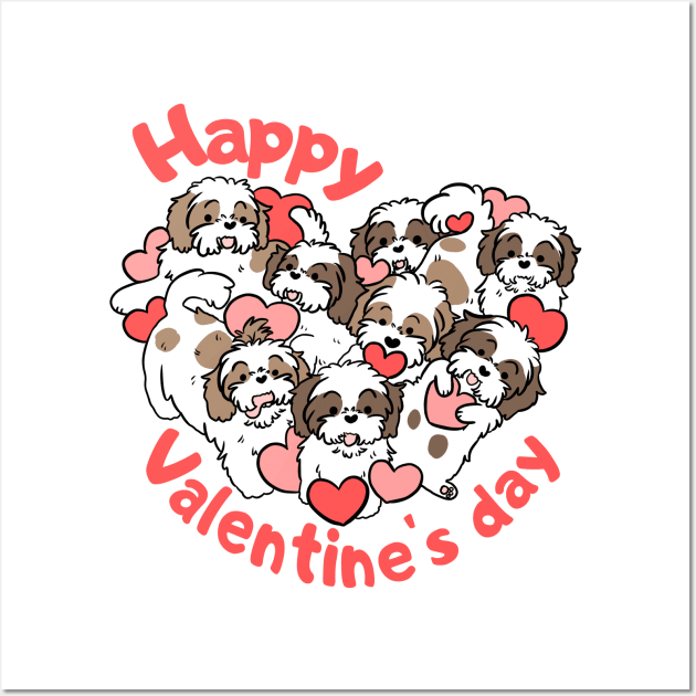 Happy valentines day cute shih tzu heart gift for valentines day Wall Art by Yarafantasyart